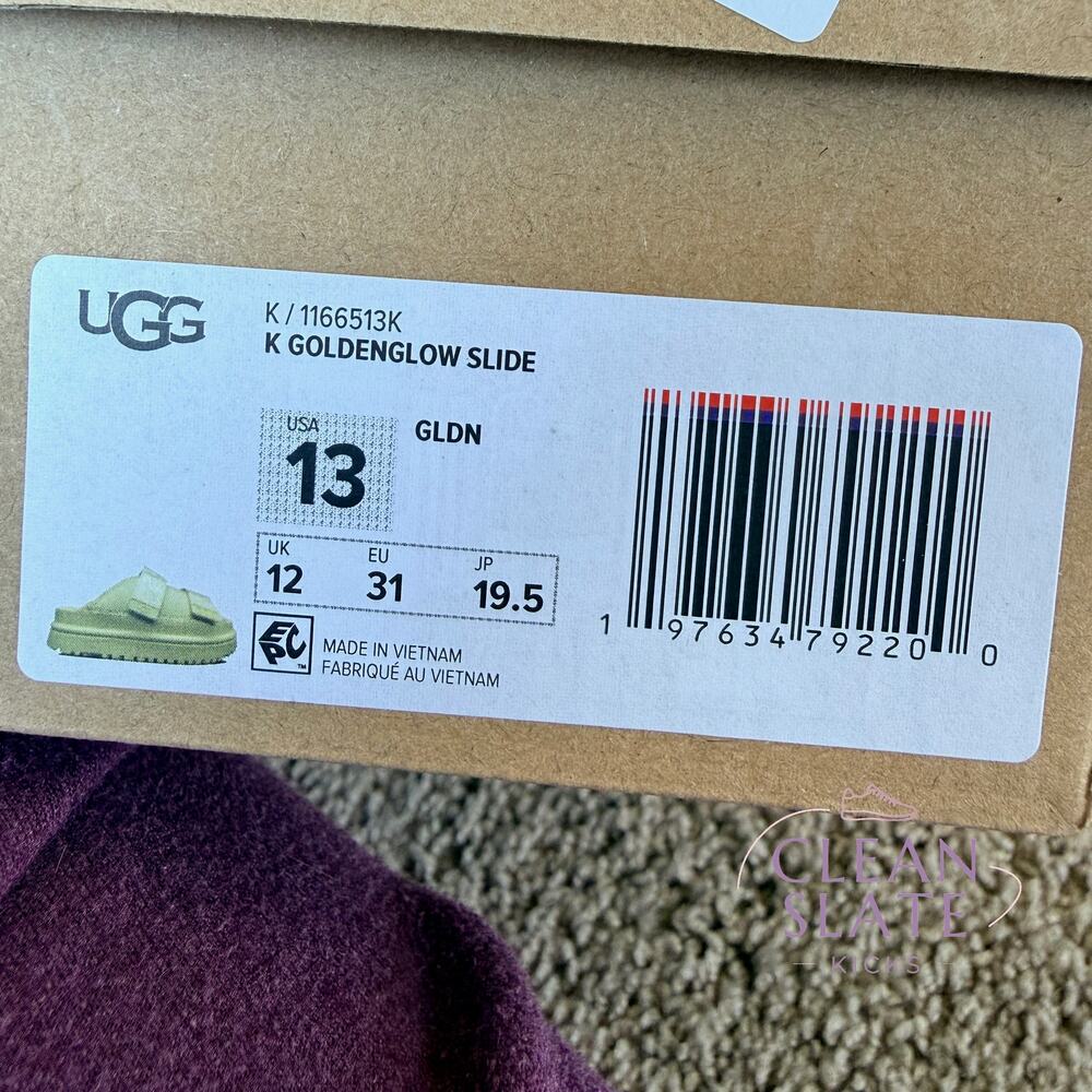 UGG K Goldenglow Slide Golden Green Youth Size 13